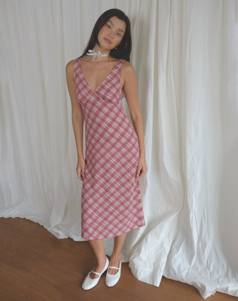 Liva Midi Dress in Pink Tartan-Nico Sky