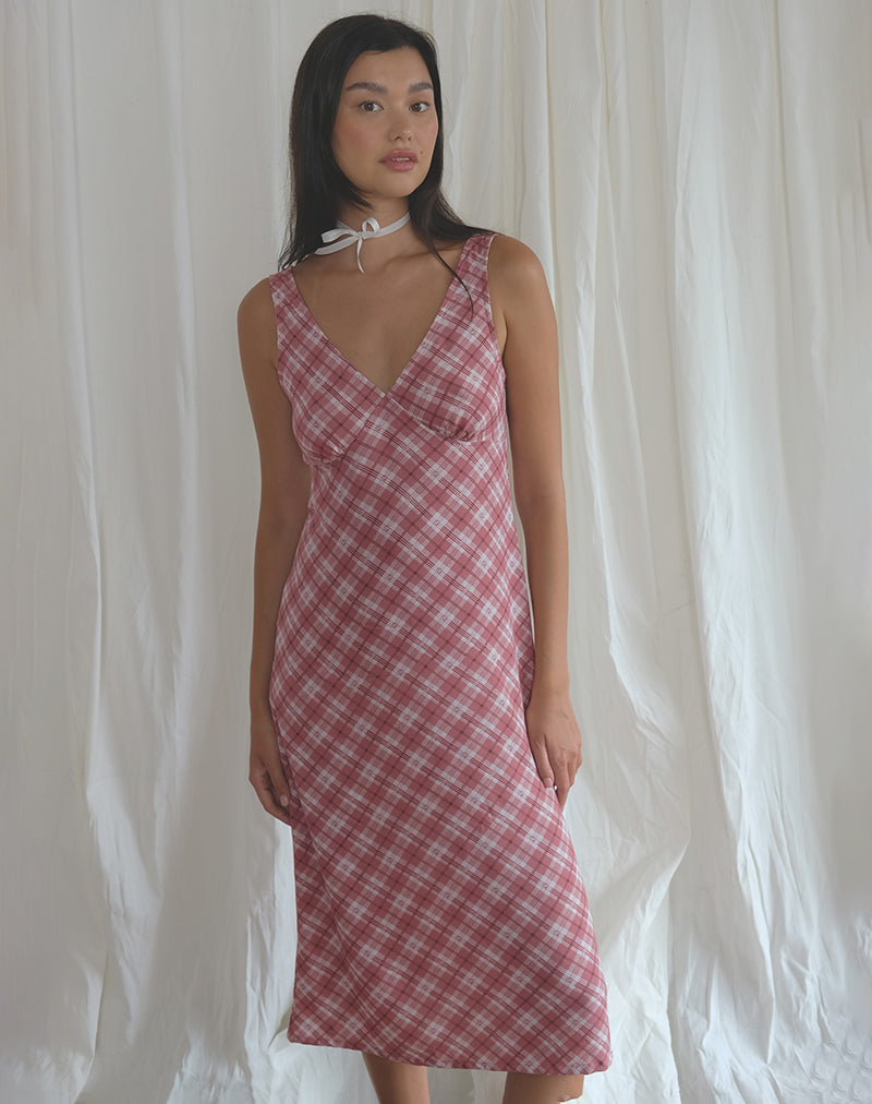 Liva Midi Dress in Pink Tartan-Nico Sky