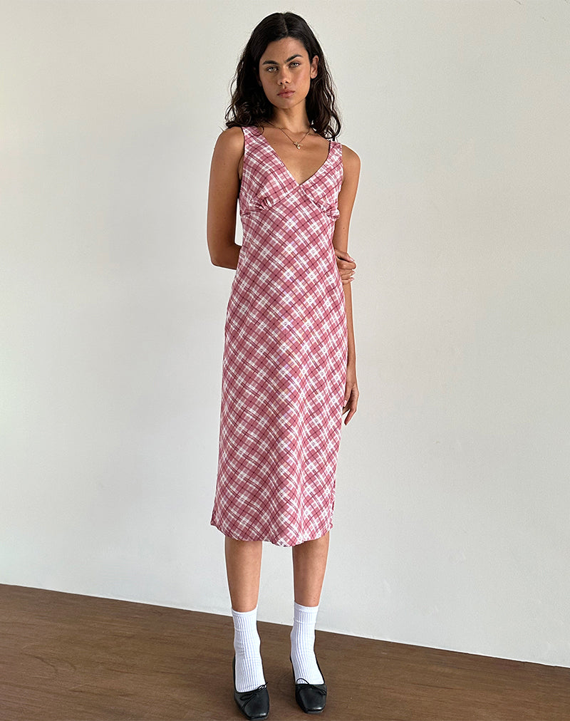 Liva Midi Dress in Pink Tartan-Nico Sky