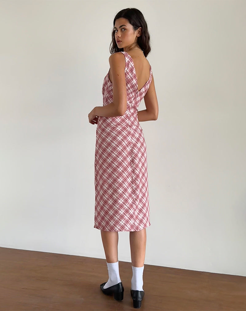 Liva Midi Dress in Pink Tartan-Nico Sky