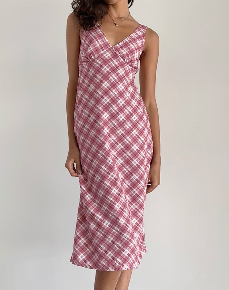 Liva Midi Dress in Pink Tartan-Nico Sky