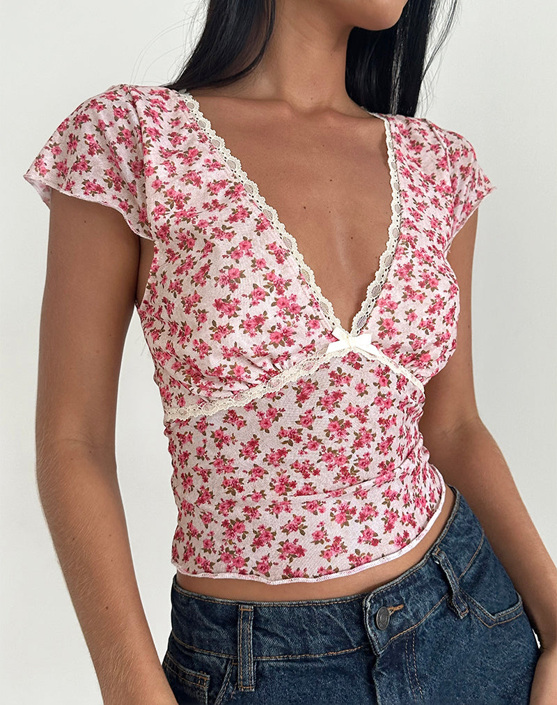 Livi Top in Gardenia Romantic with Lace Trim-Nico Sky