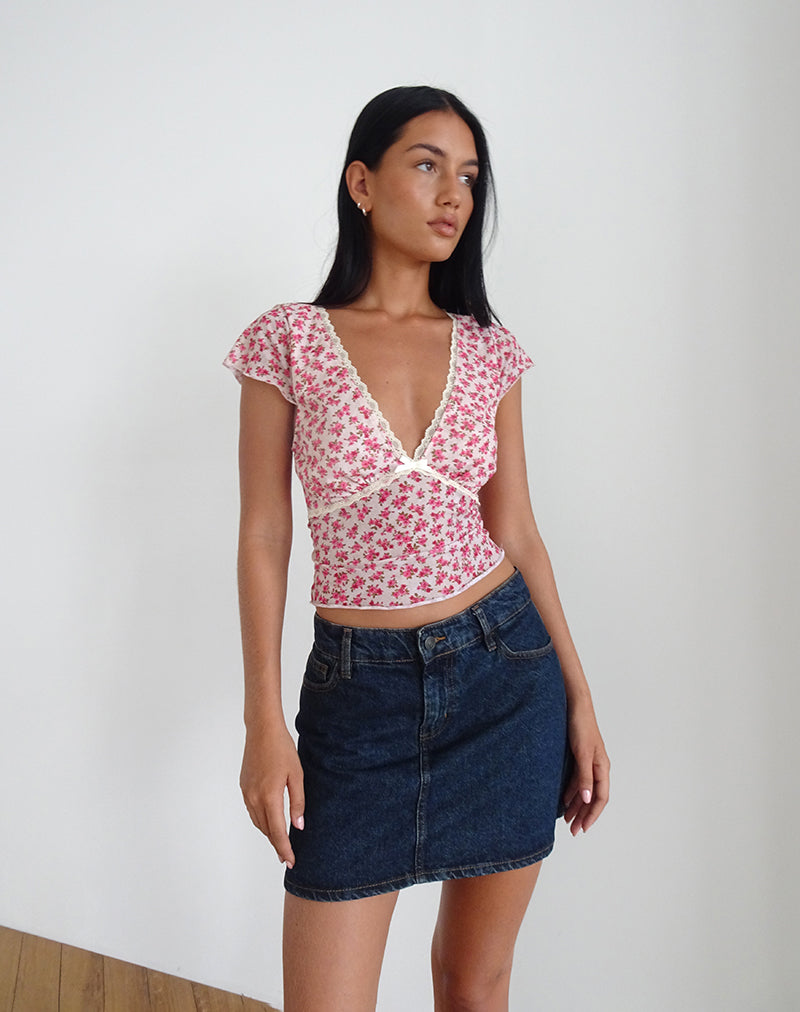 Livi Top in Gardenia Romantic with Lace Trim-Nico Sky