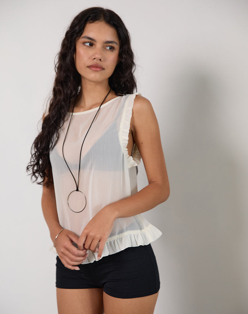 Loire Frill Unlined Top in Ivory-Nico Sky