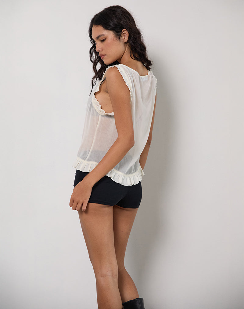 Loire Frill Unlined Top in Ivory-Nico Sky