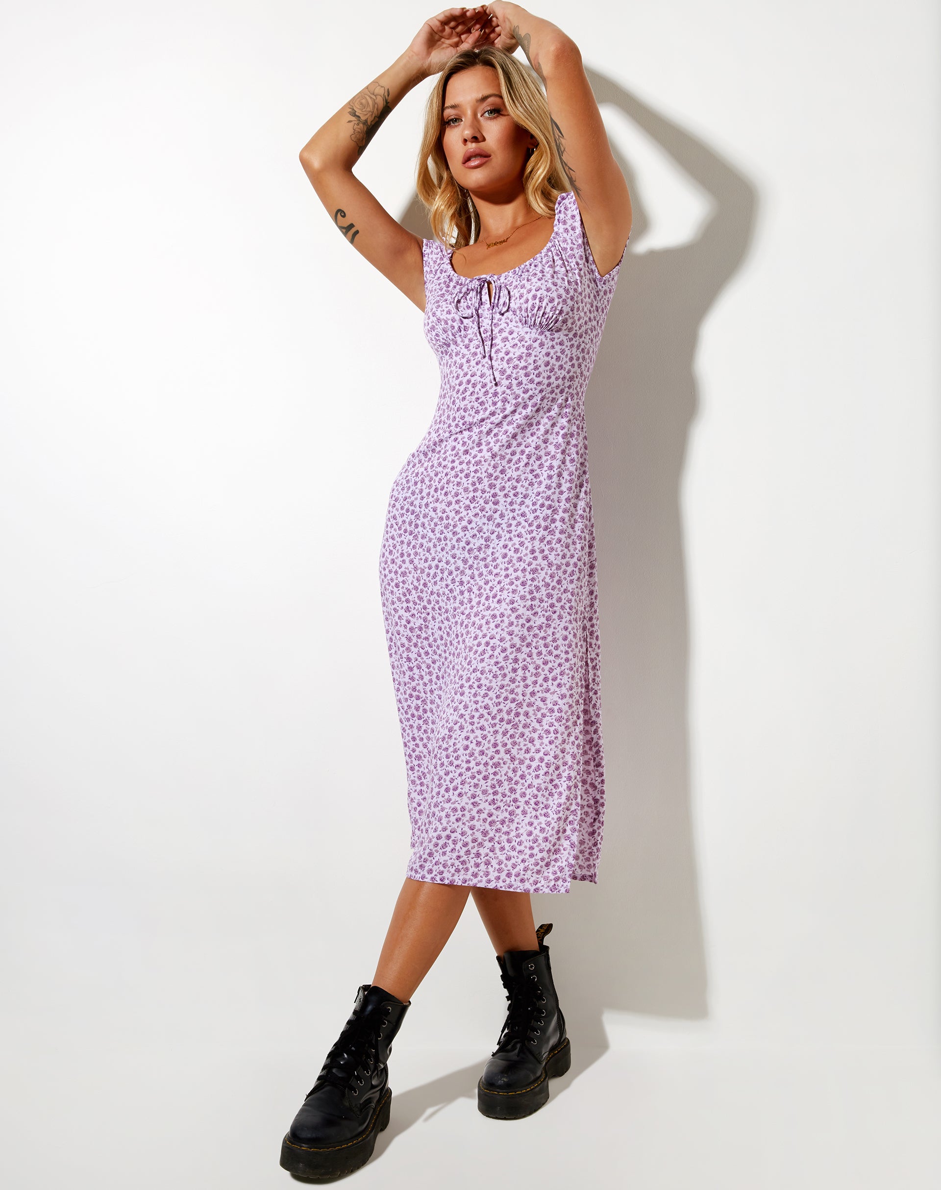 Lona Midi Dress in Ditsy Rose Lilac-Nico Sky