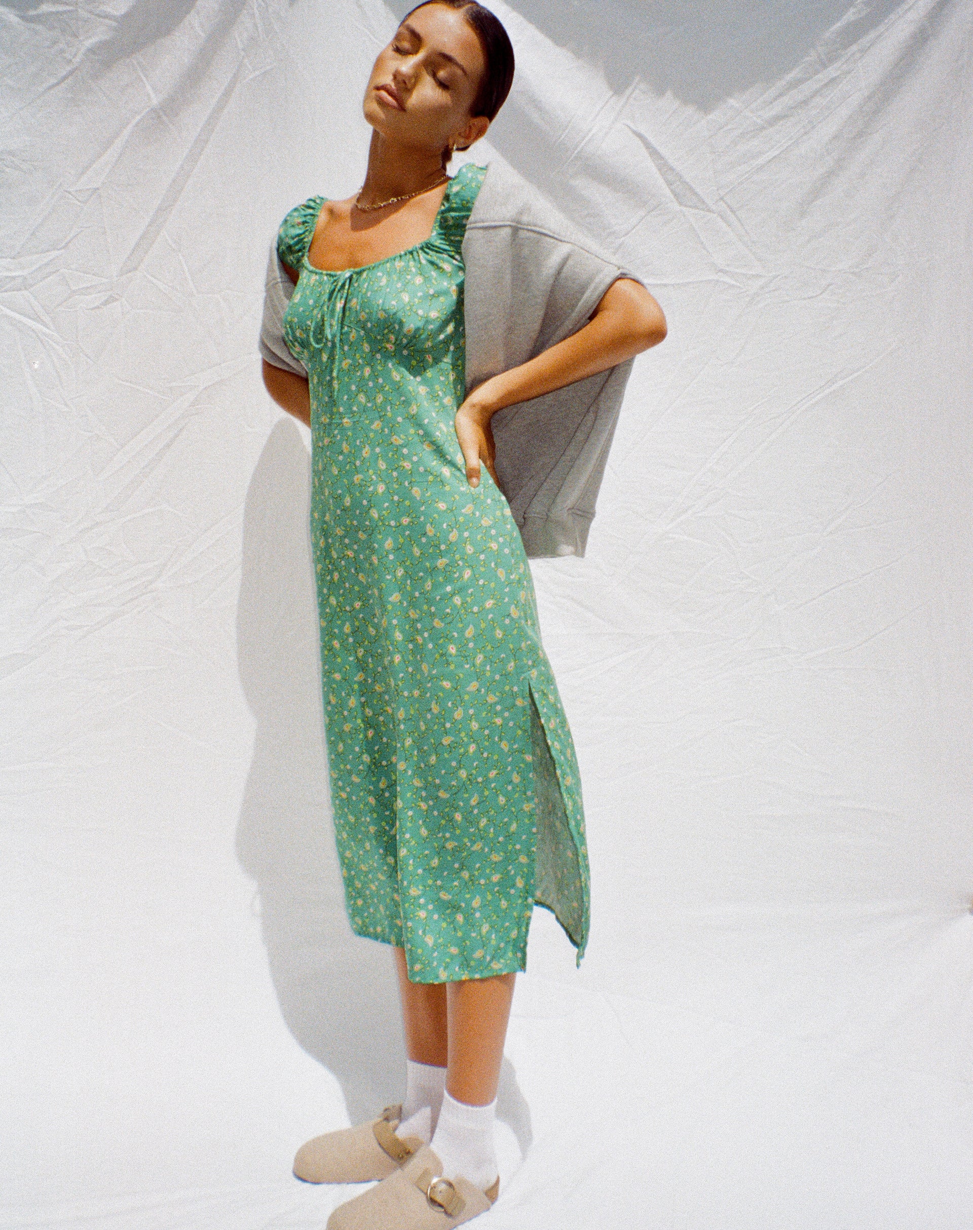 Lona Midi Dress in Paisley Fun Green-Nico Sky