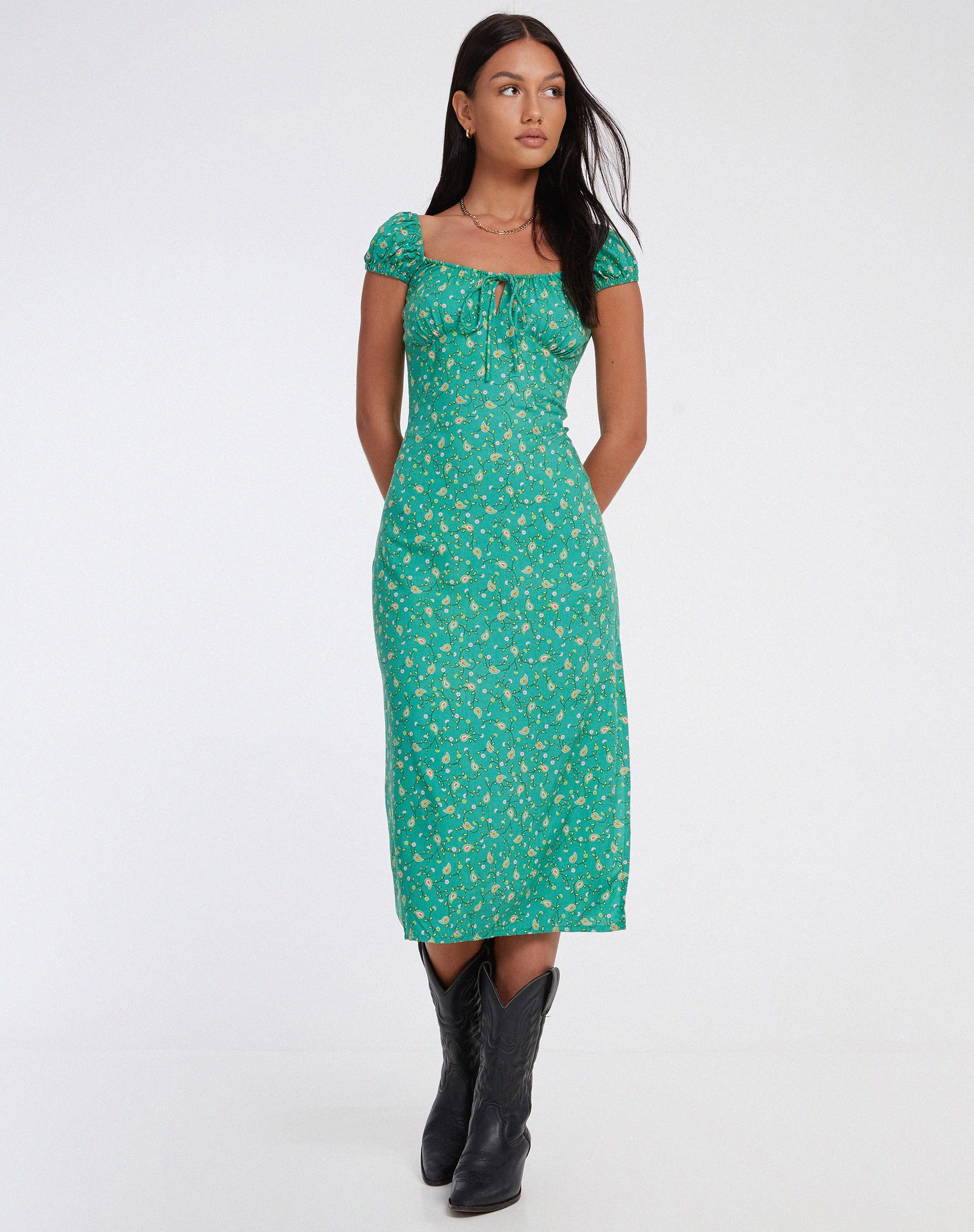 Lona Midi Dress in Paisley Fun Green-Nico Sky