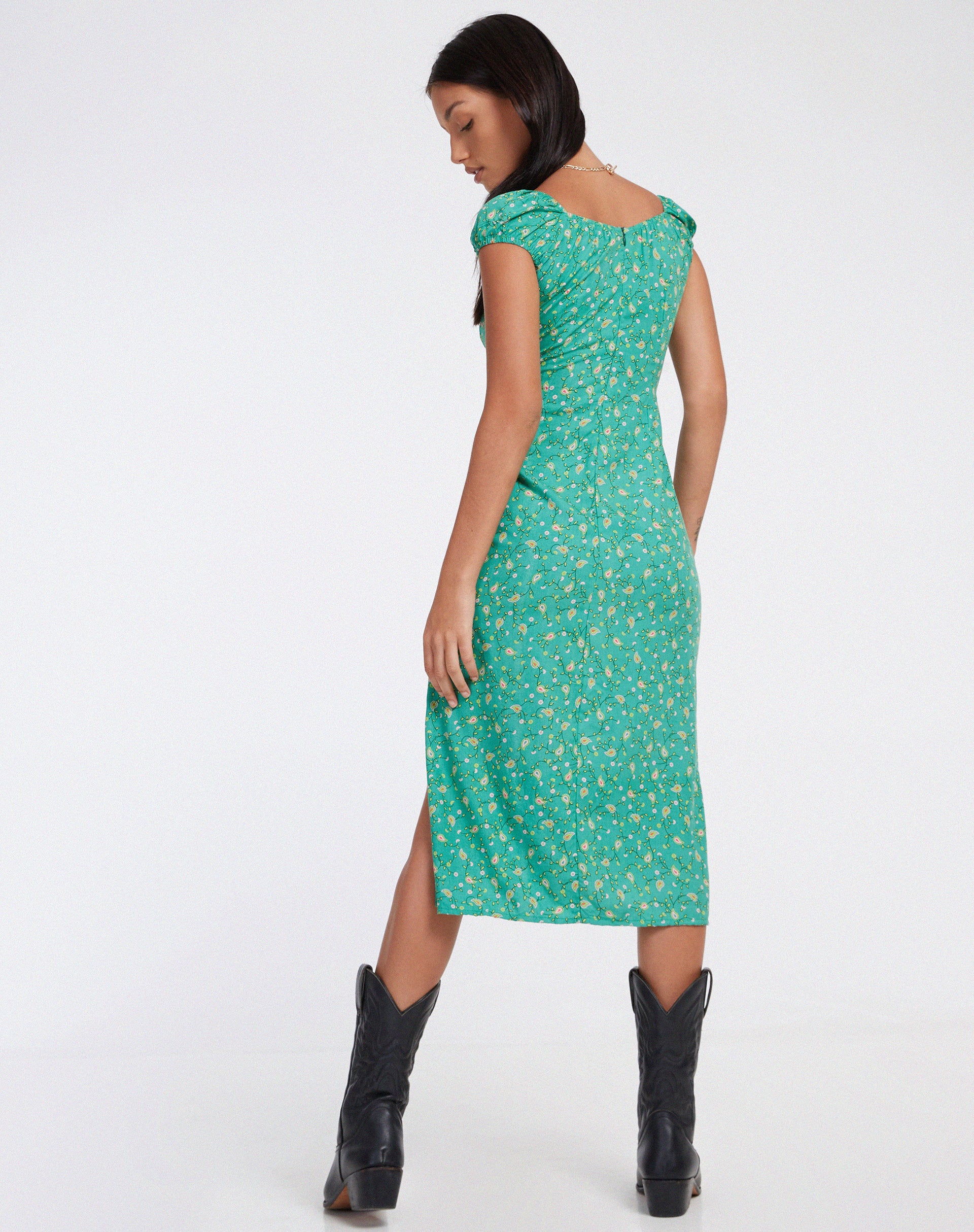 Lona Midi Dress in Paisley Fun Green-Nico Sky