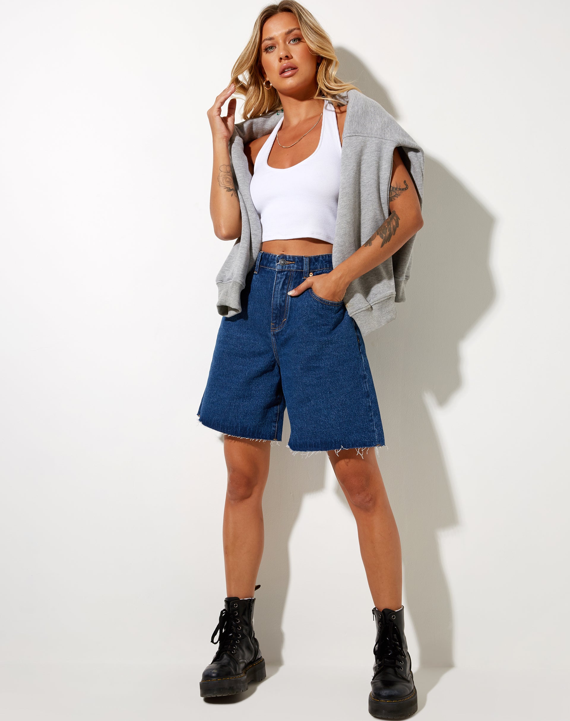 Loose Fit Denim Short in Classic Blue-Nico Sky