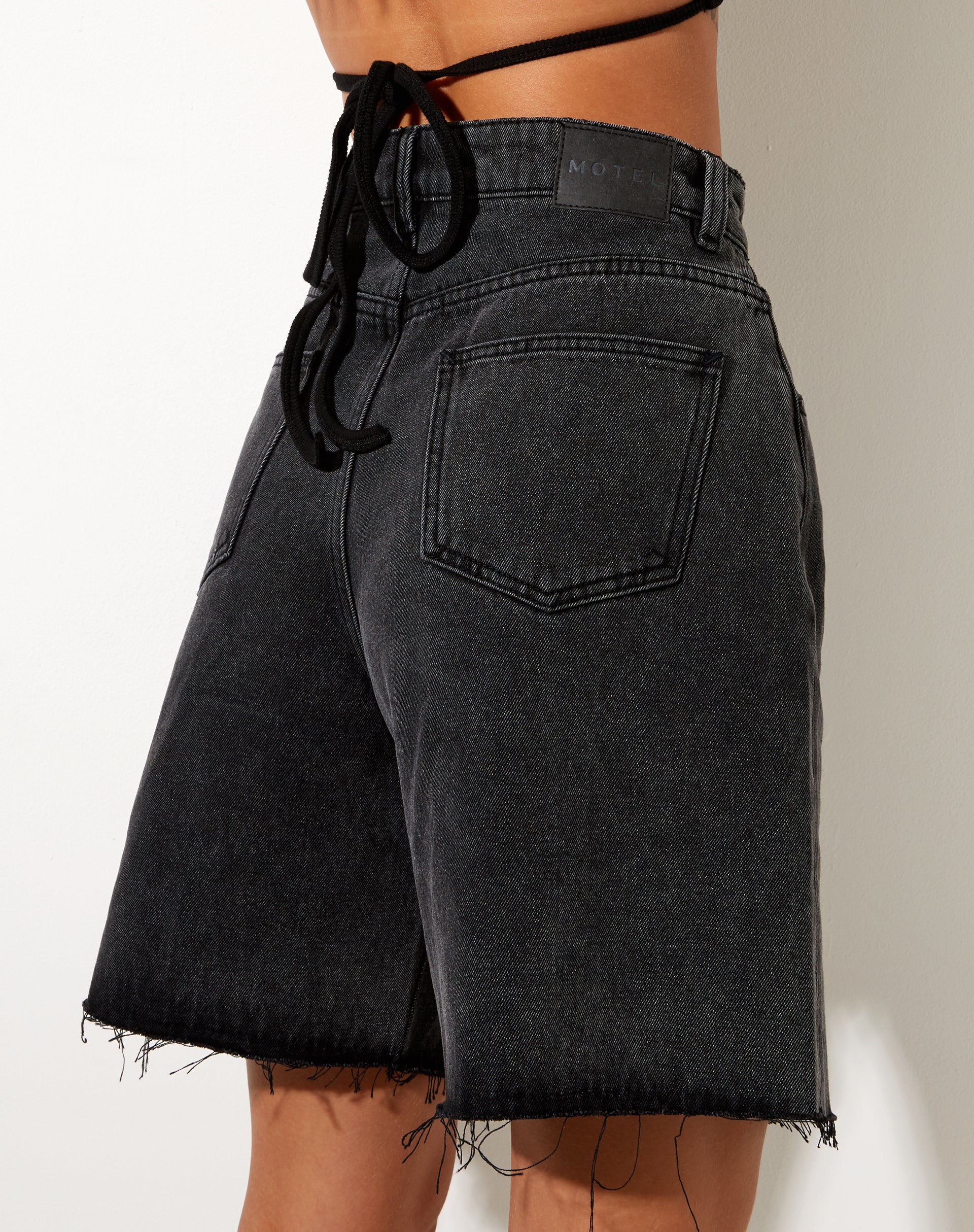 Loose Fit Denim Shorts in Black Wash-Nico Sky