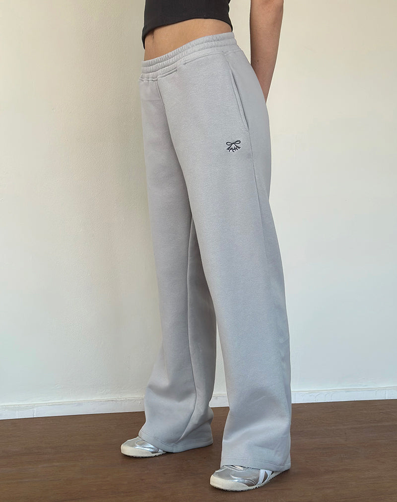 Loose Jogger in Lunar Rock with Ocean Storm Bow Embroidery-Nico Sky