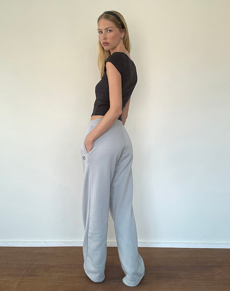 Loose Jogger in Lunar Rock with Ocean Storm Bow Embroidery-Nico Sky