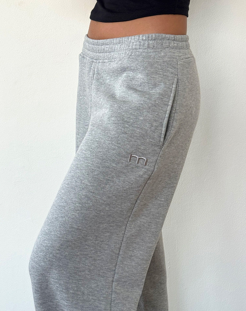 Loose Jogger in Grey Marl with M Embroidery-Nico Sky