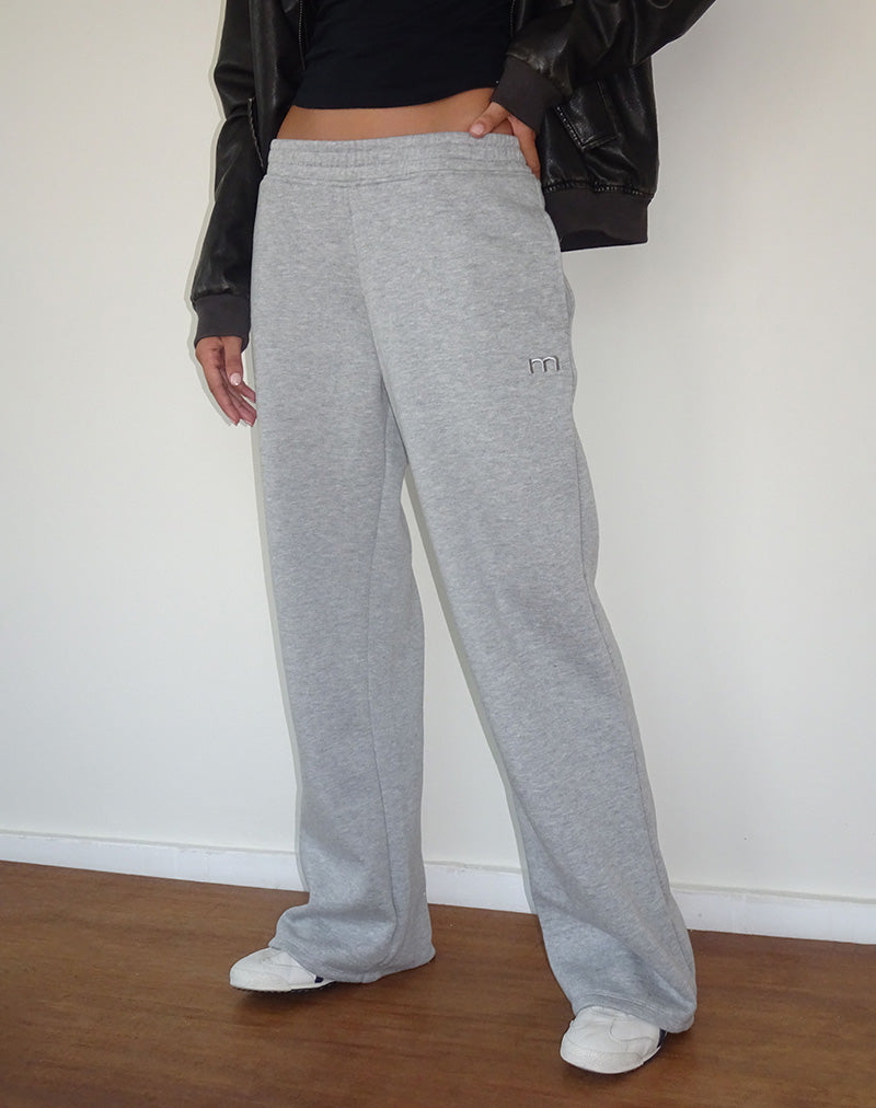 Loose Jogger in Grey Marl with M Embroidery-Nico Sky