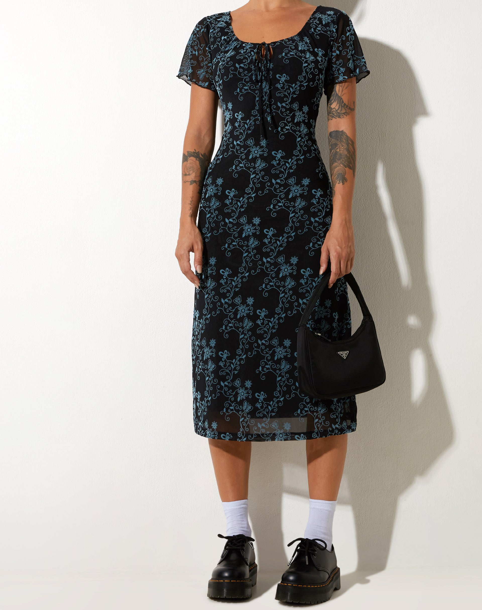Lorani Midi Dress in Butterfly Vine Flock Blue-Nico Sky
