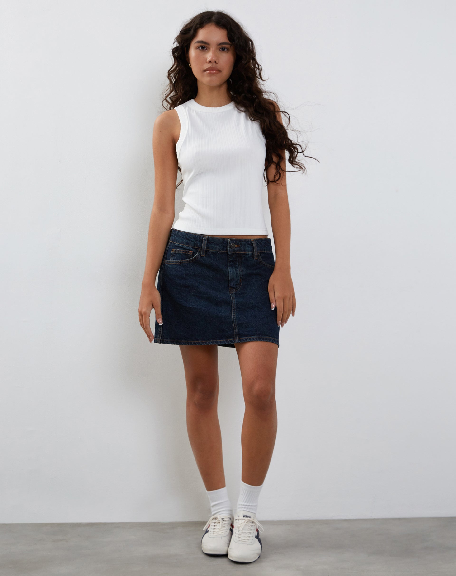 Lorde Ribbed Vest Top in Ivory-Nico Sky