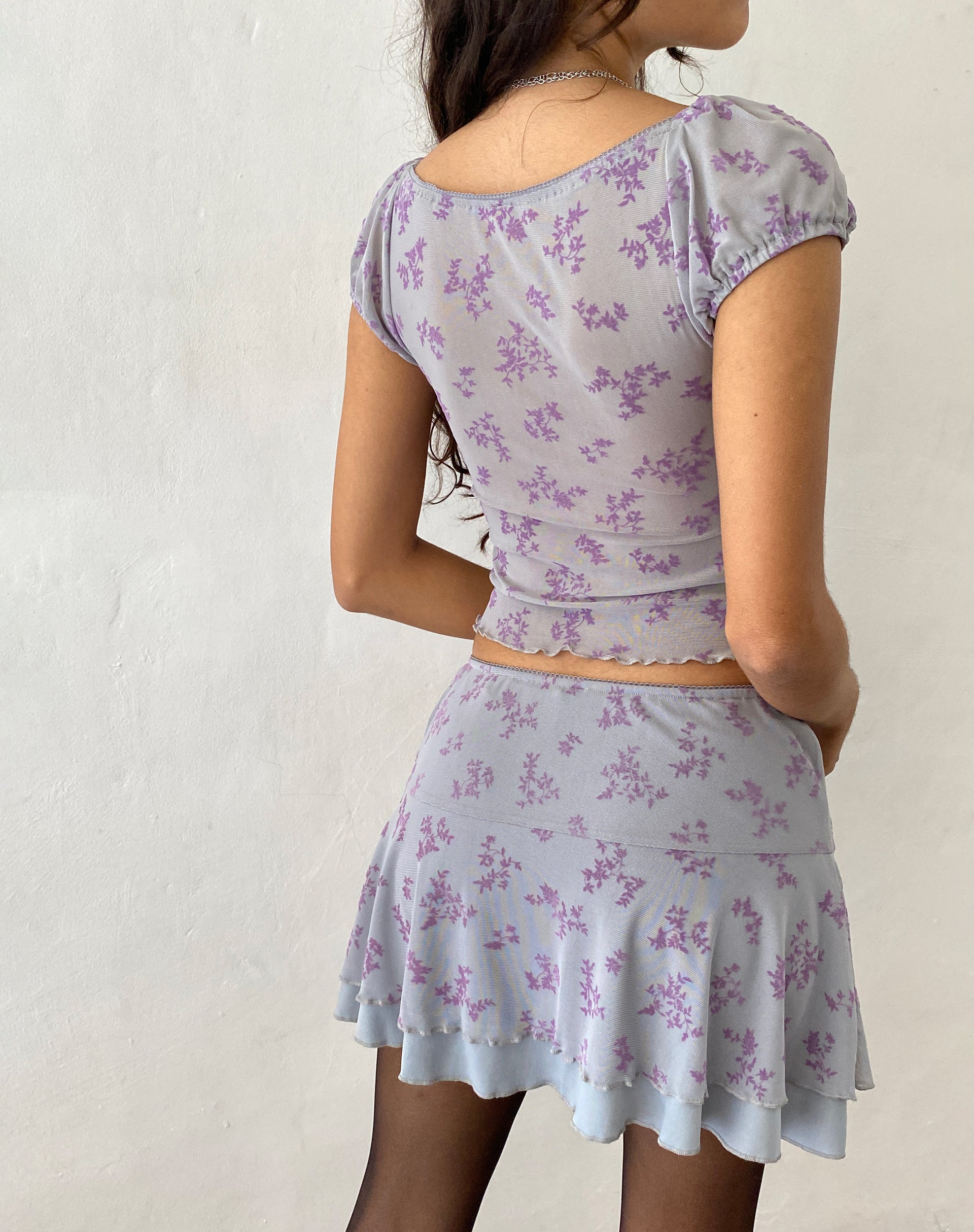 Friska Mini Skirt in Purple Botanist Flock-Nico Sky