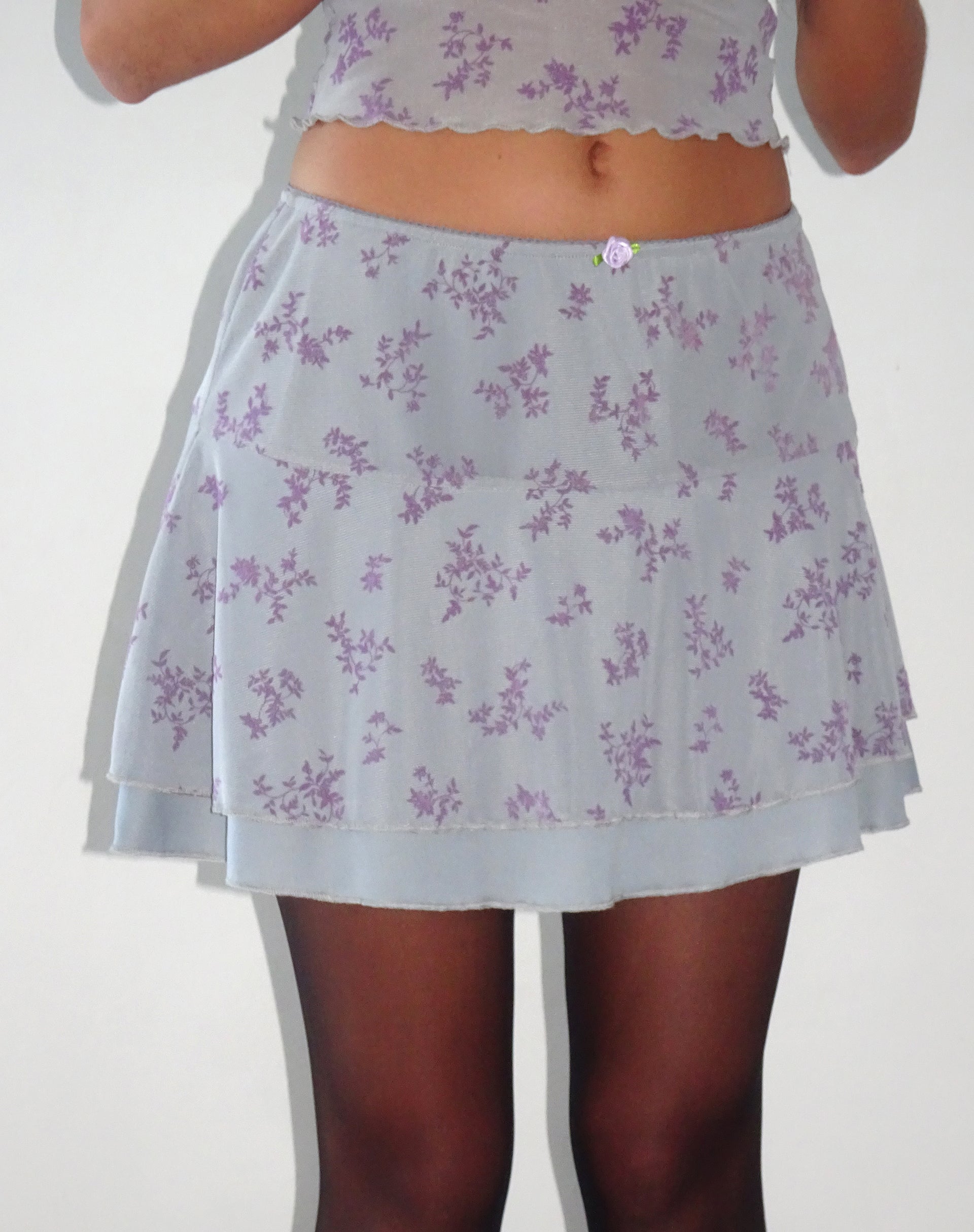 Friska Mini Skirt in Purple Botanist Flock-Nico Sky