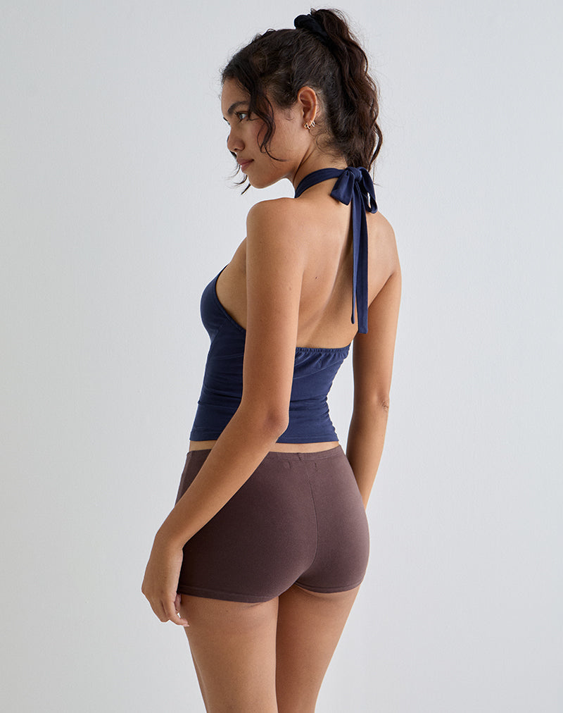 Lorie Halter Top in Cupro Navy-Nico Sky