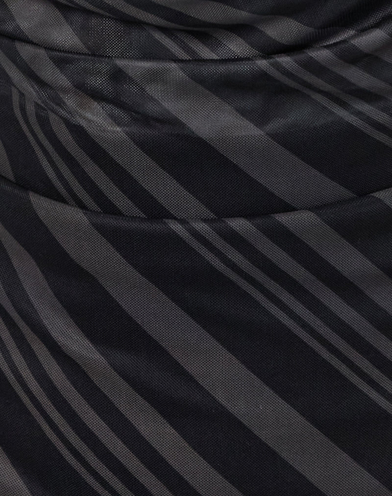 Losa Cowl Neck Top in Irregular Stripe Grey Black-Nico Sky