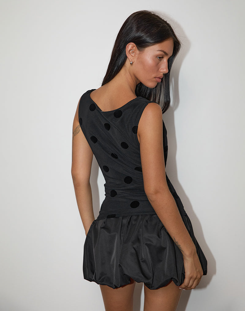 Losa Cowl Neck Top in Big Polka Flock Black-Nico Sky