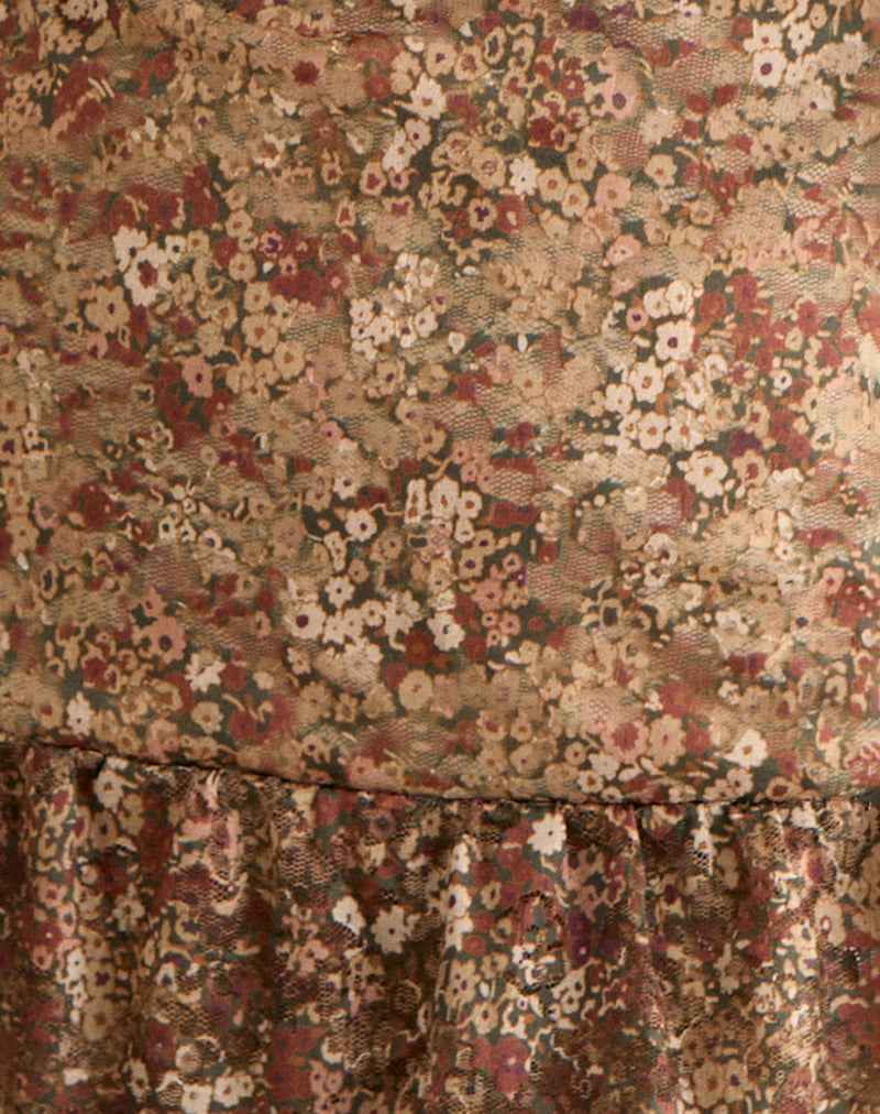 Lotri Wrap Mini Dress in Cluster Floral Brown-Nico Sky