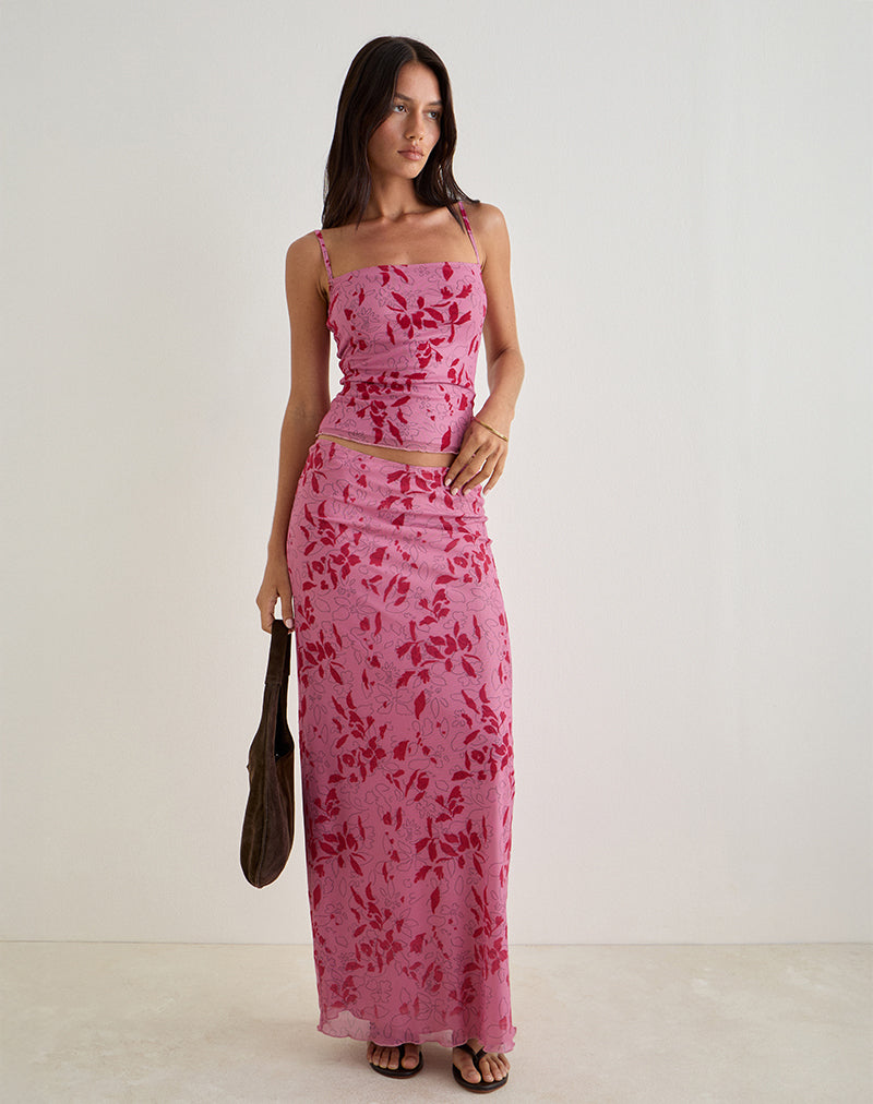Alfreda Maxi Skirt in Stencil Flower Pink-Nico Sky