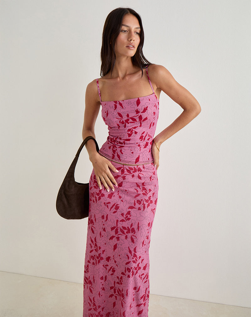 Lotus Cami Top in Stencil Flower Pink-Nico Sky