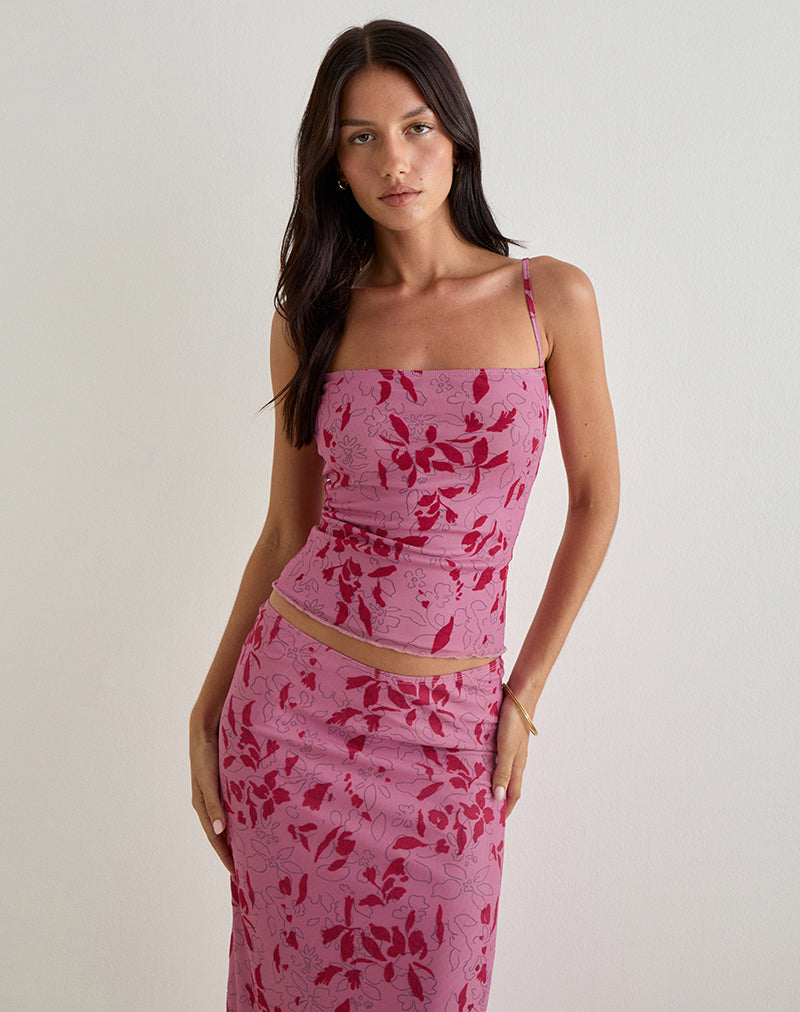 Lotus Cami Top in Stencil Flower Pink-Nico Sky
