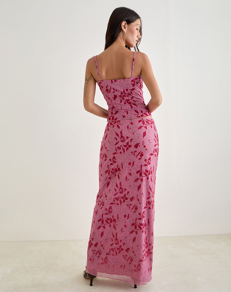 Alfreda Maxi Skirt in Stencil Flower Pink-Nico Sky