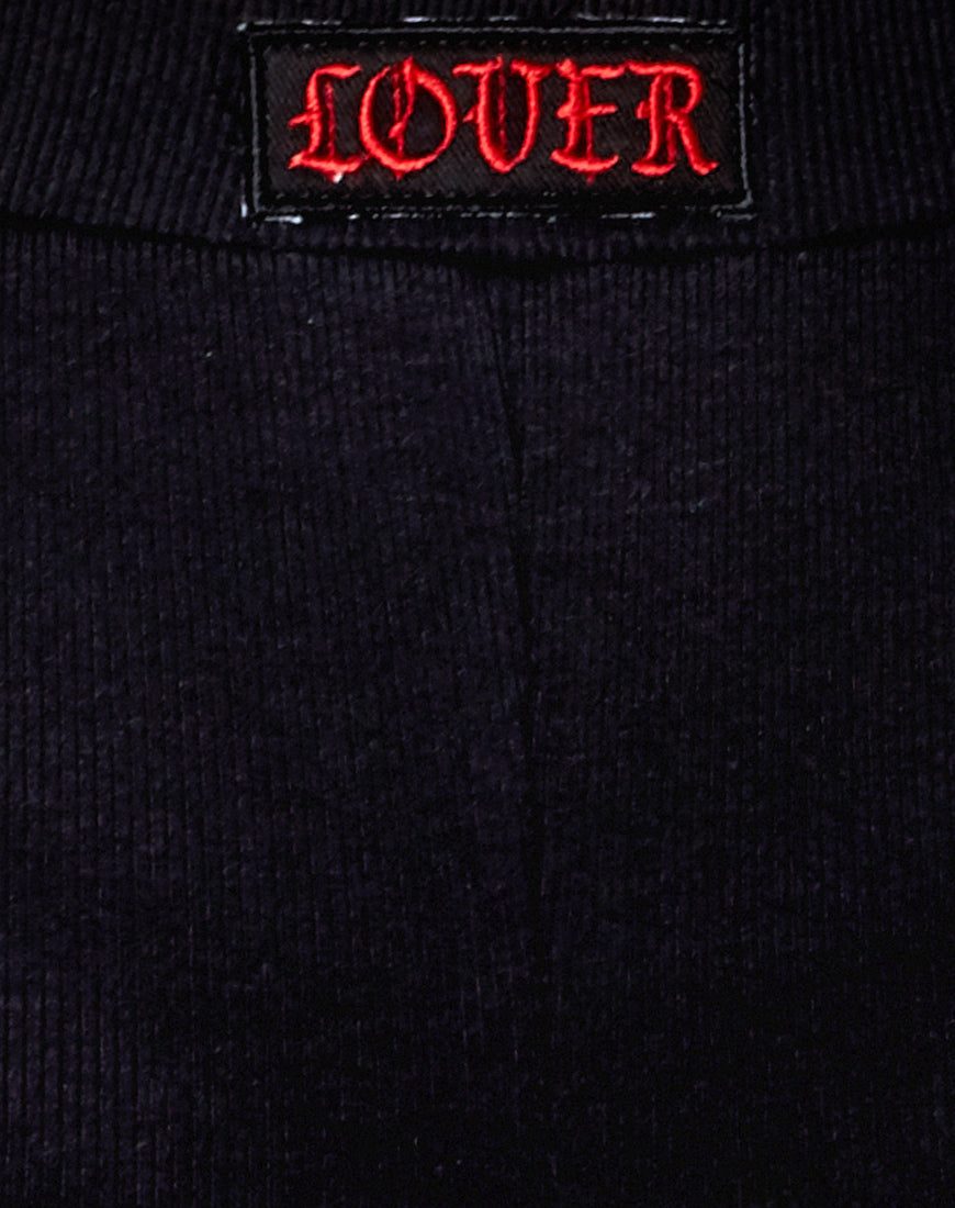 Lou Hot Pant in Black 'Lover' Embro in Red-Nico Sky