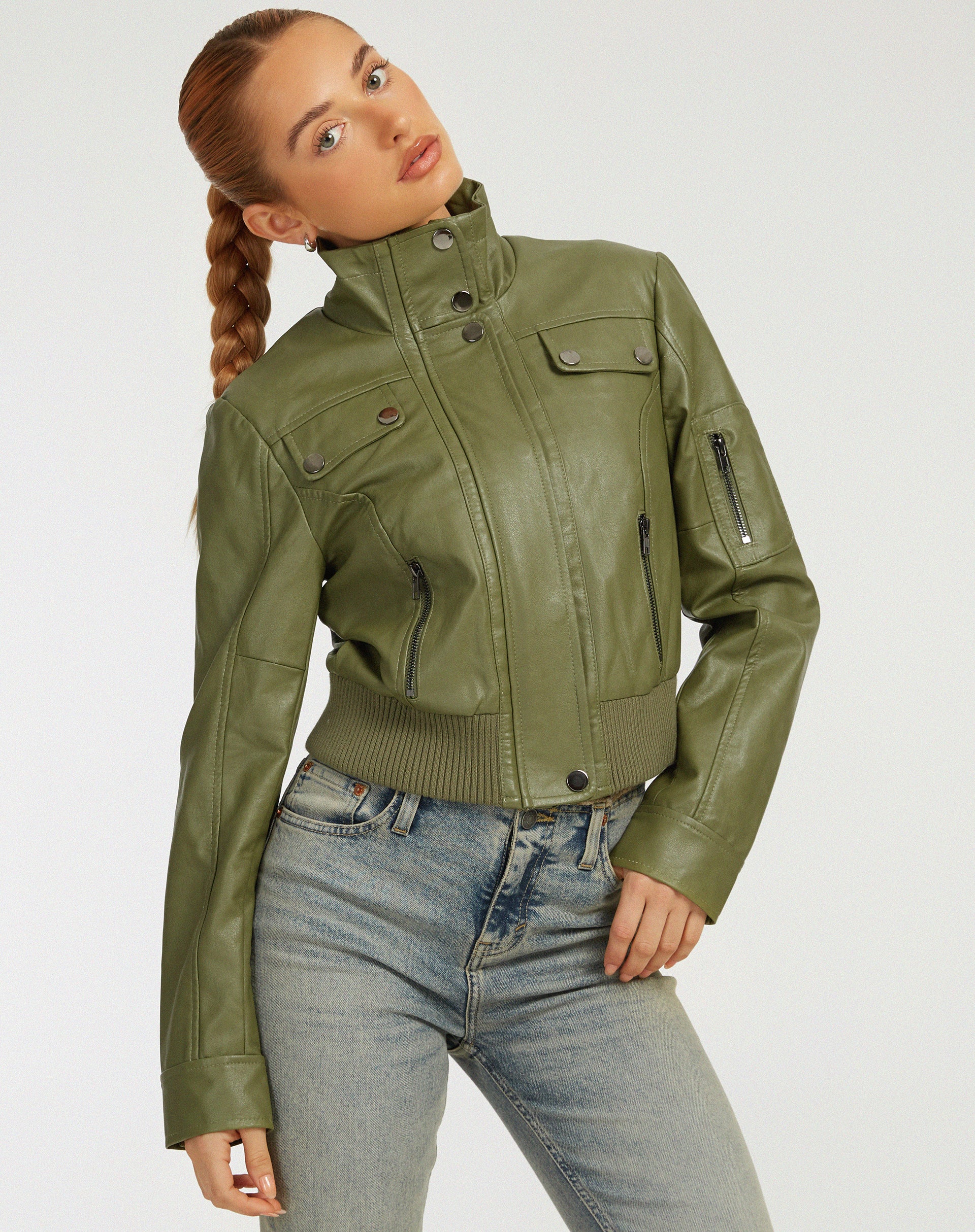 Loviana Jacket in PU Green-Nico Sky