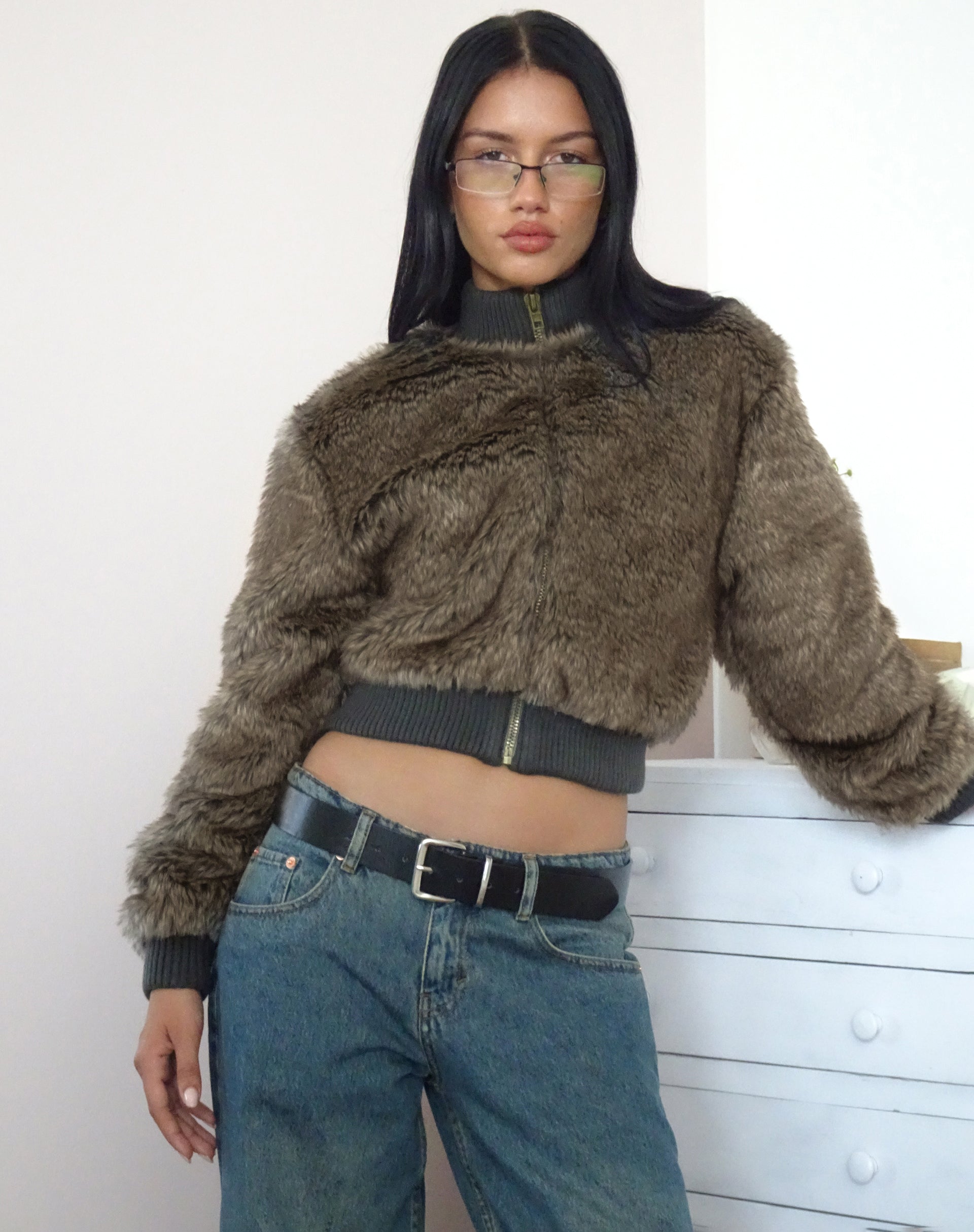 Lovina Jacket in Brown Faux Fur-Nico Sky