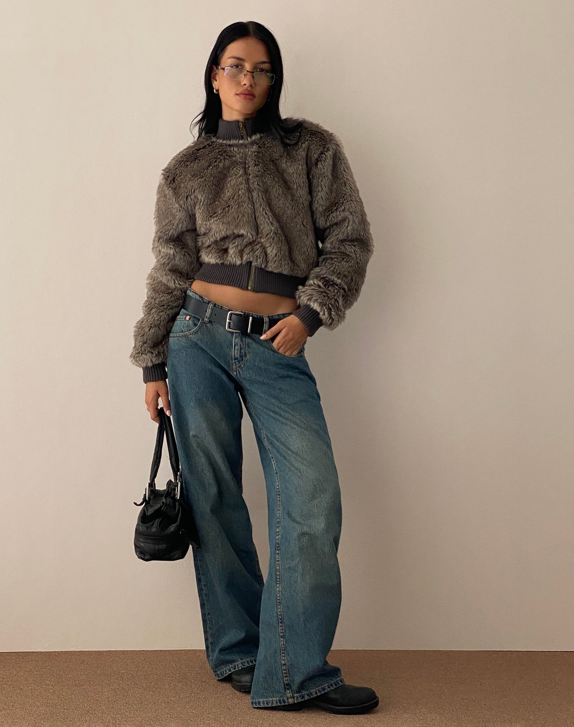 Lovina Jacket in Brown Faux Fur-Nico Sky