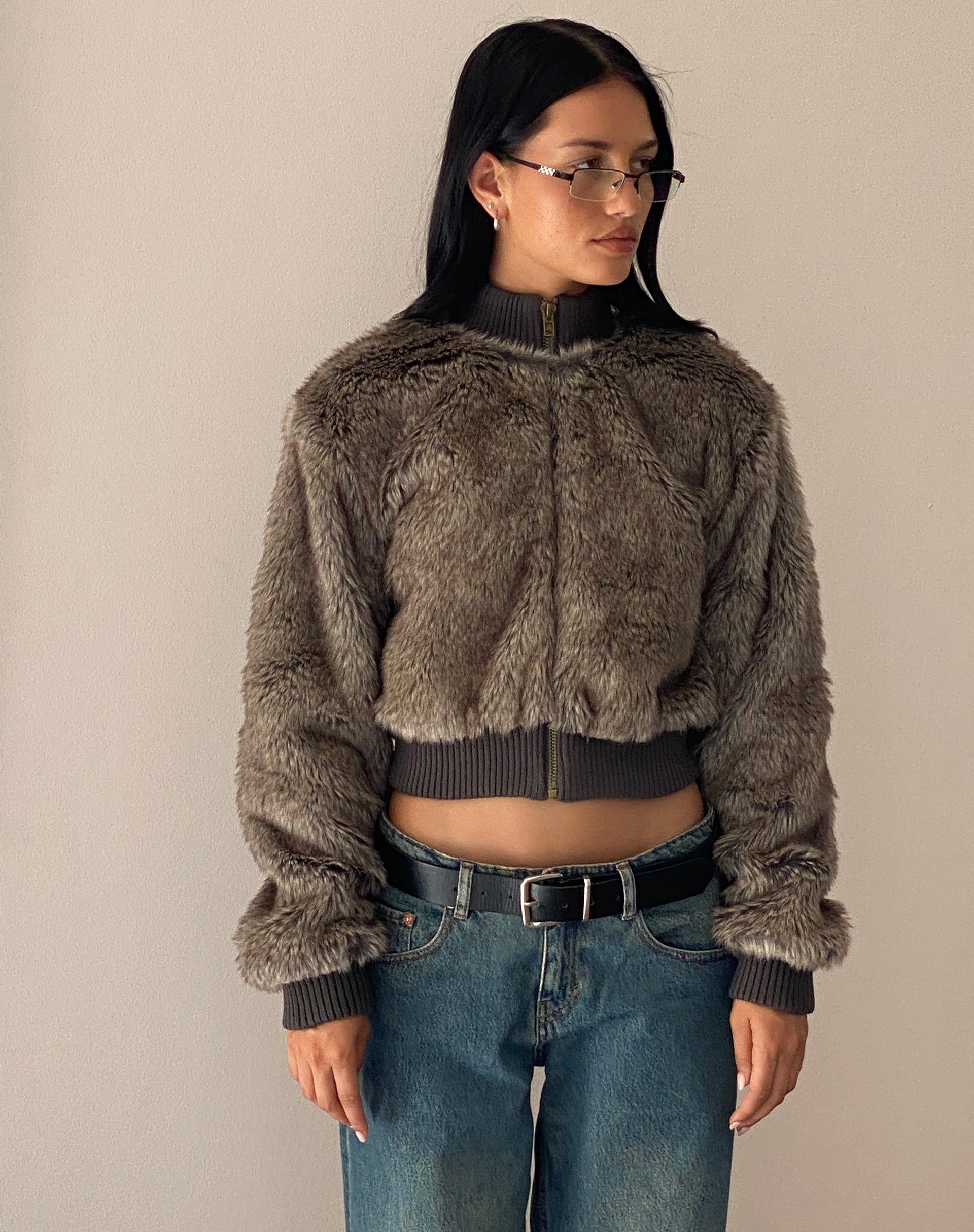 Lovina Jacket in Brown Faux Fur-Nico Sky