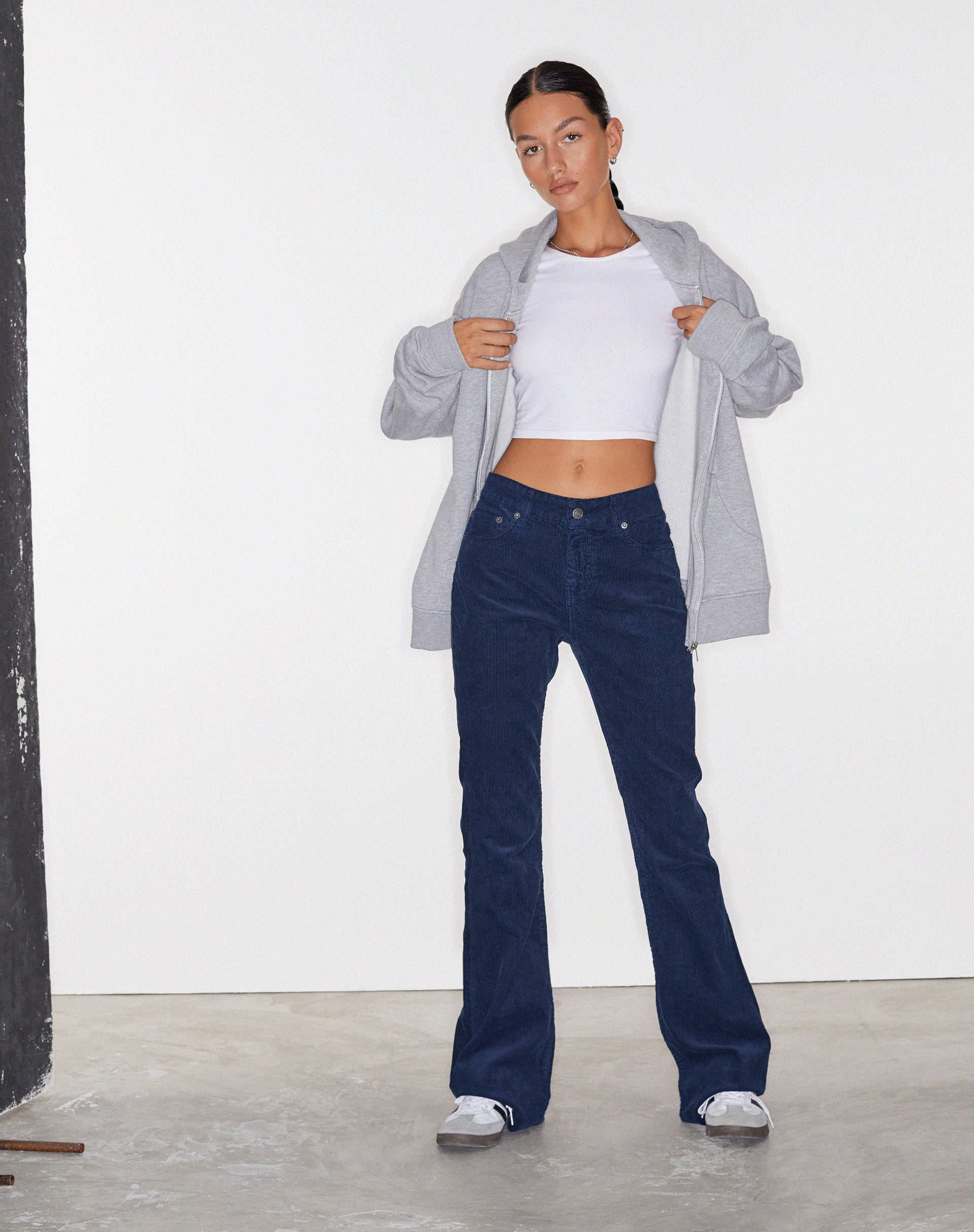 Low Rise Bootleg Jeans in Cord Navy-Nico Sky