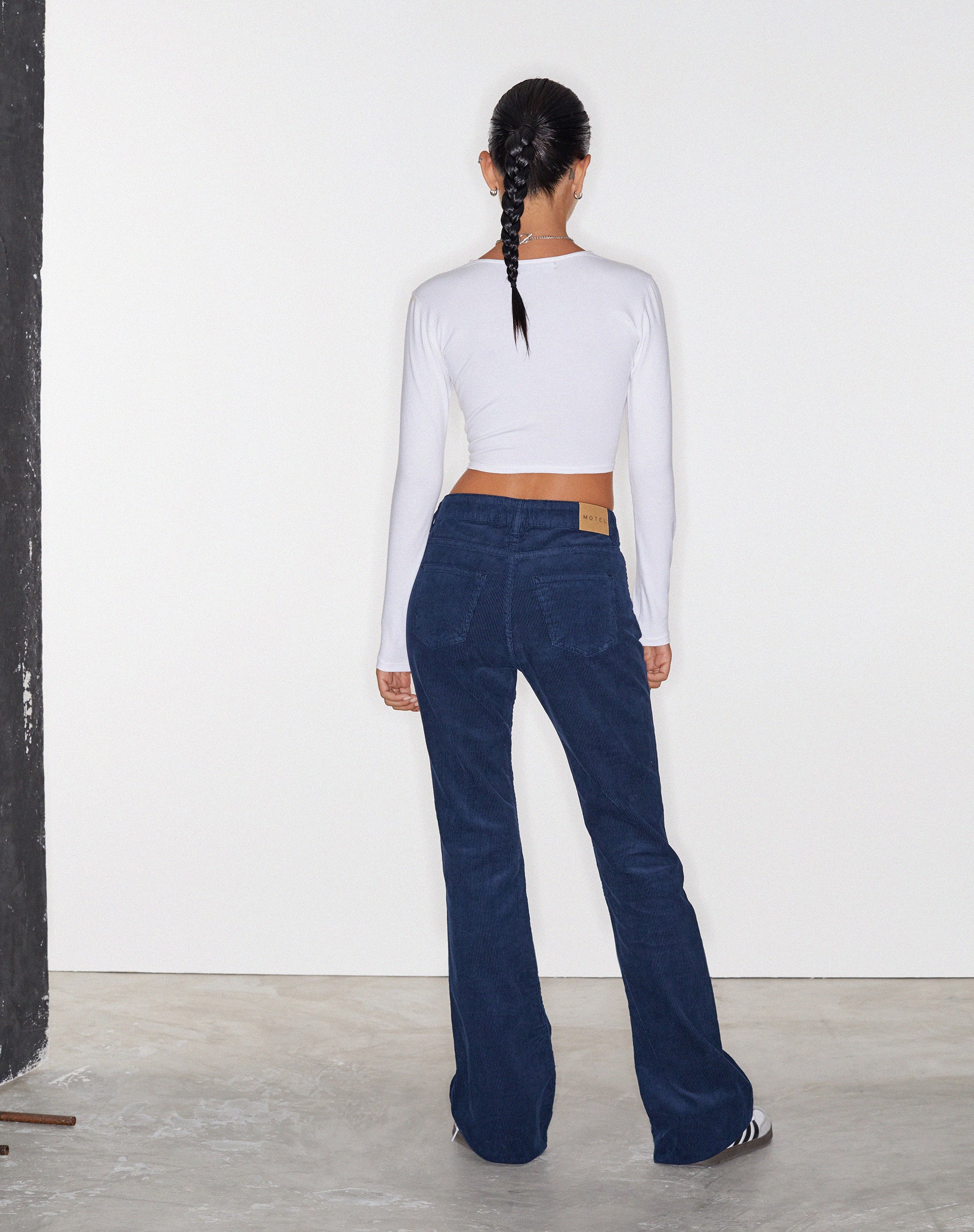 Low Rise Bootleg Jeans in Cord Navy-Nico Sky