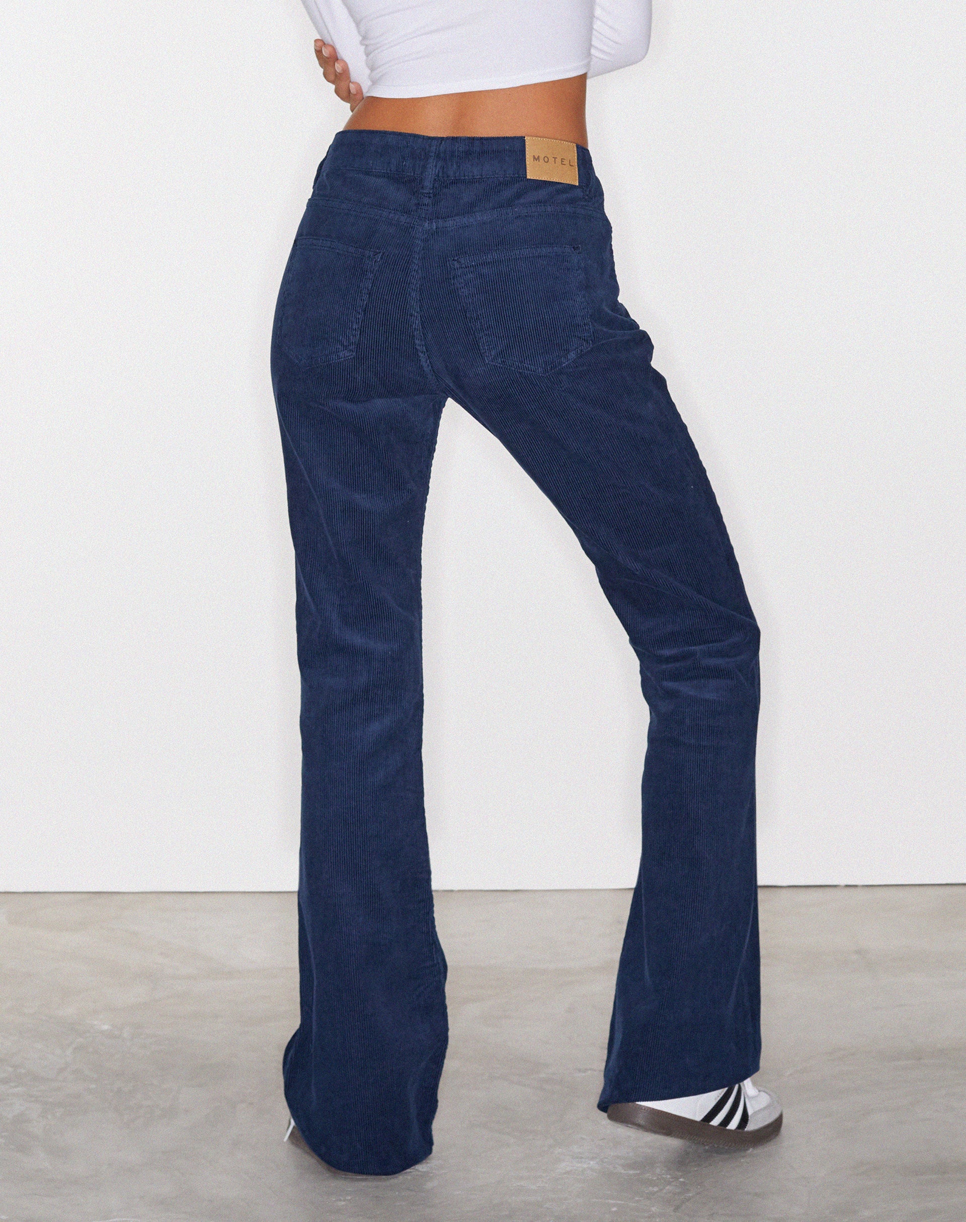 Low Rise Bootleg Jeans in Cord Navy-Nico Sky