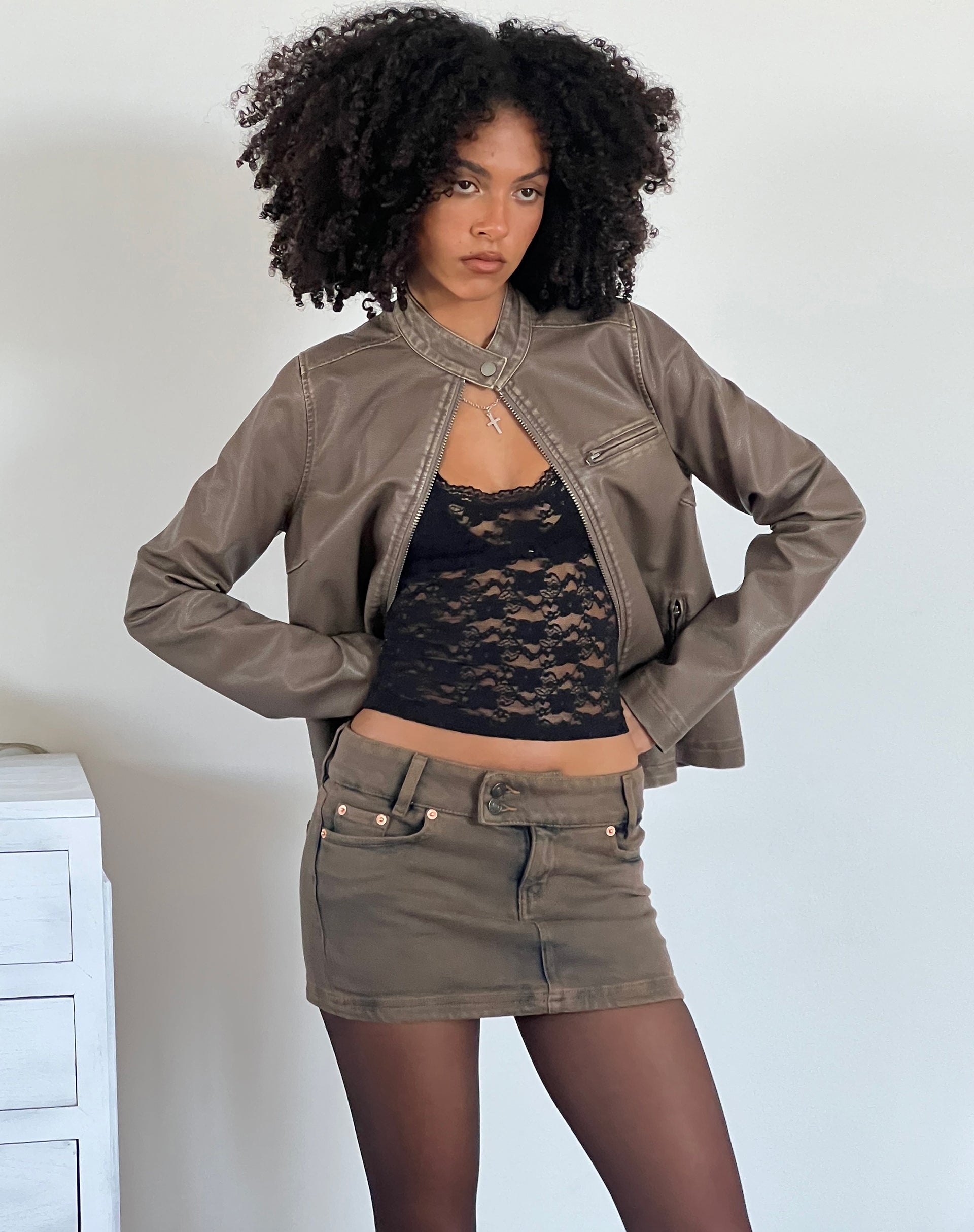 Low Rise Denim Mini Skirt in Sand-Nico Sky