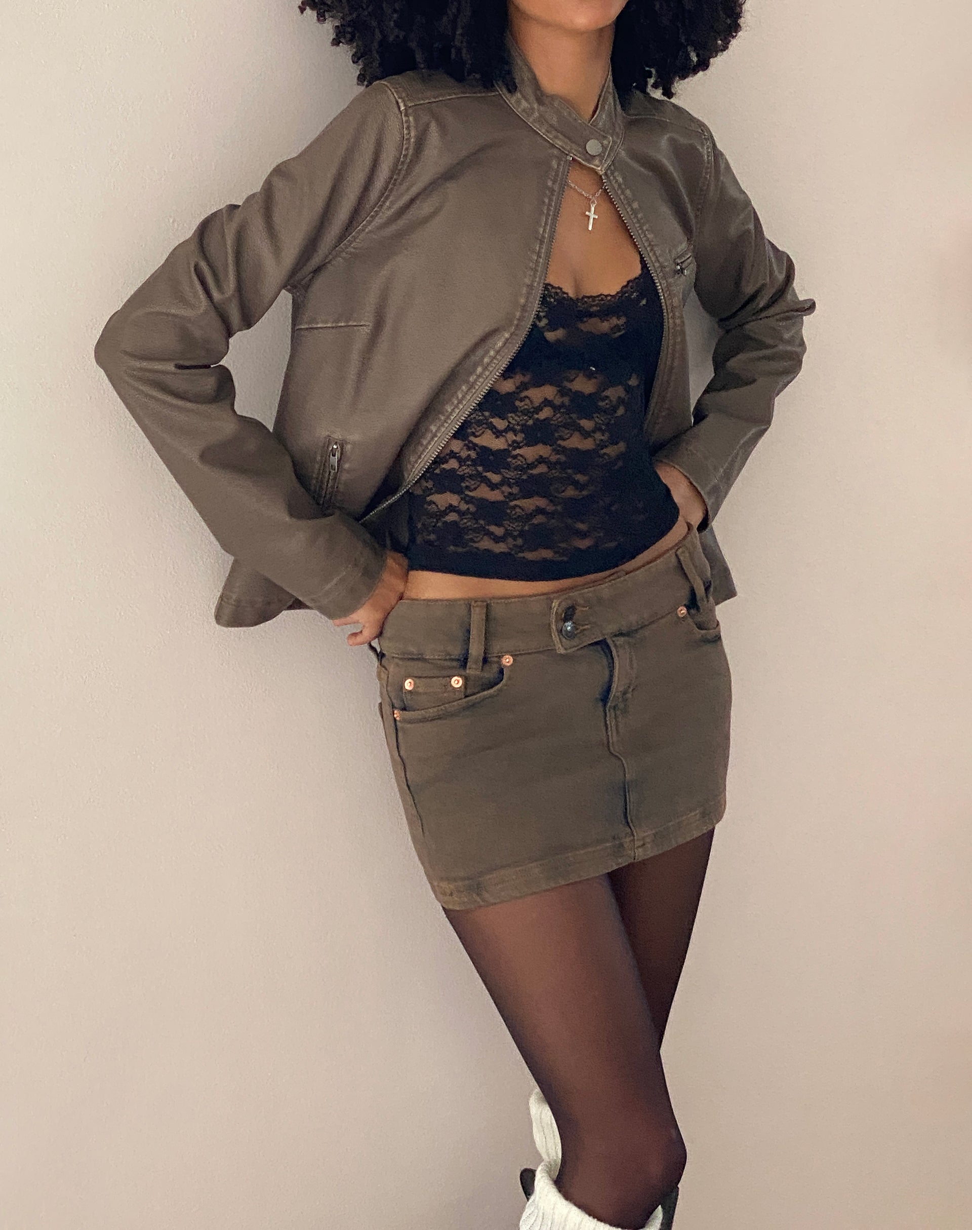 Low Rise Denim Mini Skirt in Sand-Nico Sky