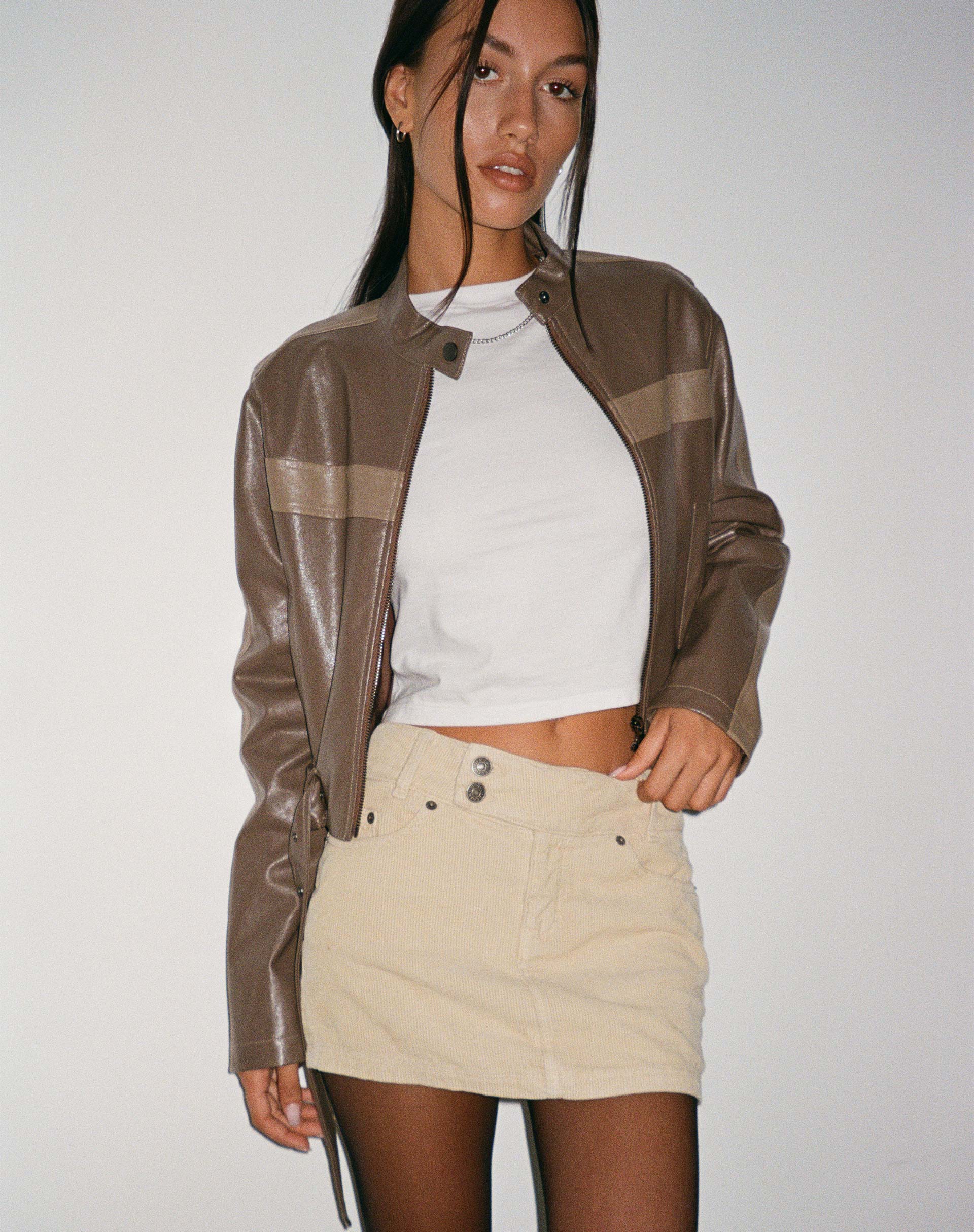 Low Rise Mini Skirt in Cord Light Tan-Nico Sky