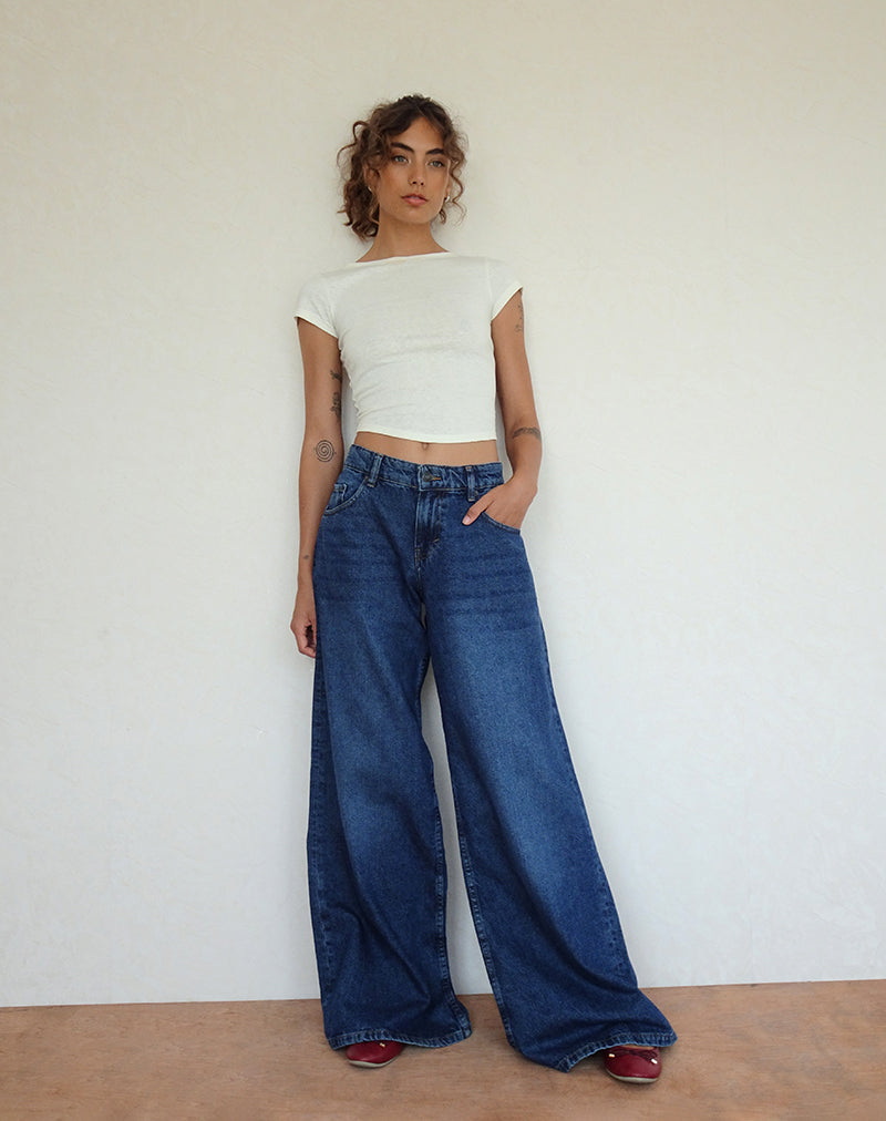 Roomy Oversized Low Rise Jeans in Mid Blue Used-Nico Sky