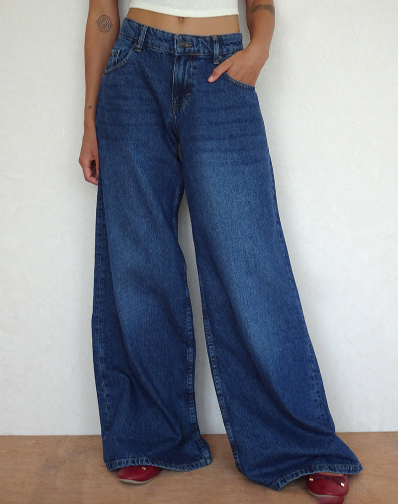 Roomy Oversized Low Rise Jeans in Mid Blue Used-Nico Sky