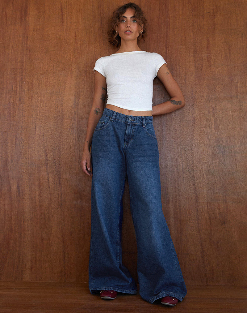 Roomy Oversized Low Rise Jeans in Mid Blue Used-Nico Sky