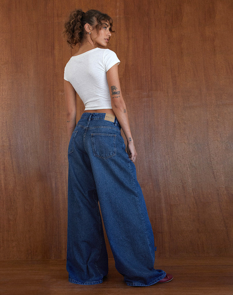 Roomy Oversized Low Rise Jeans in Mid Blue Used-Nico Sky