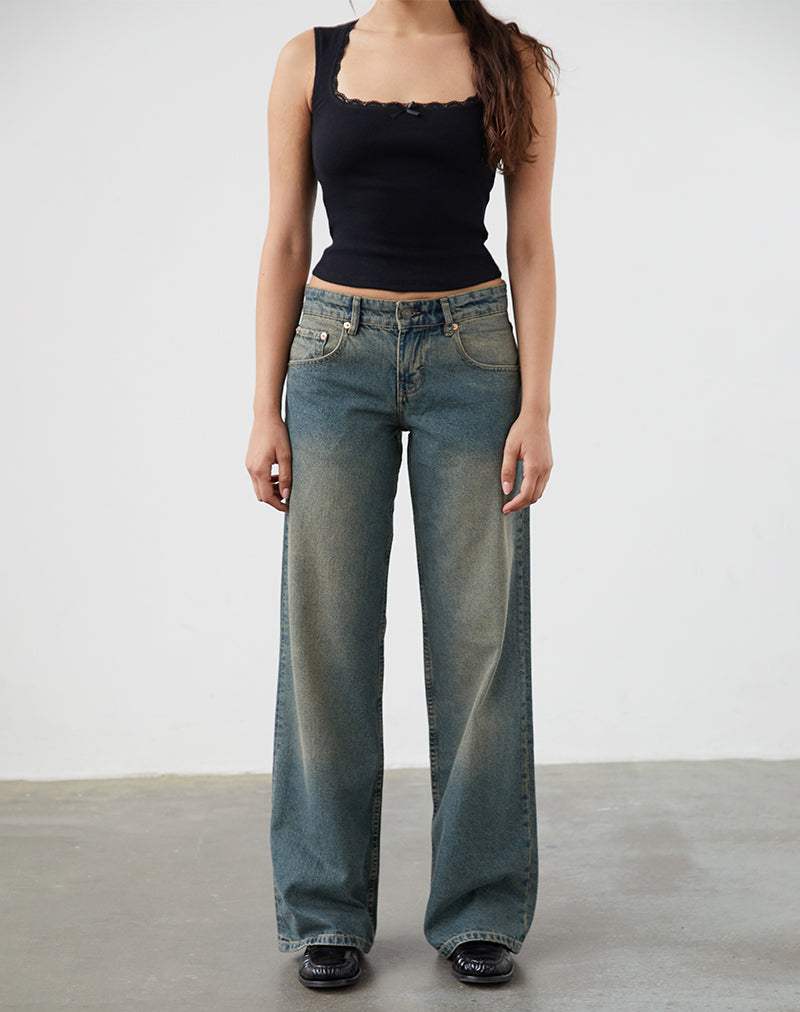 Low Rise Parallel Jeans in Brown Blue Acid-Nico Sky
