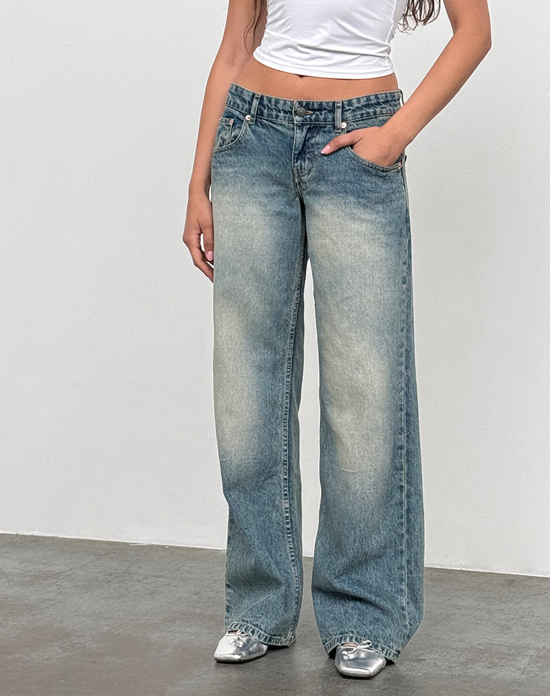 Low Rise Parallel Jeans In Dirty Blue-Nico Sky
