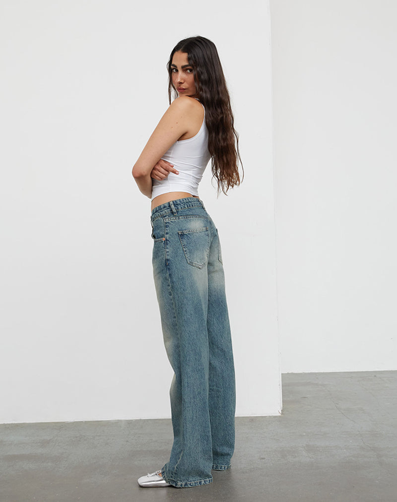 Low Rise Parallel Jeans In Dirty Blue-Nico Sky