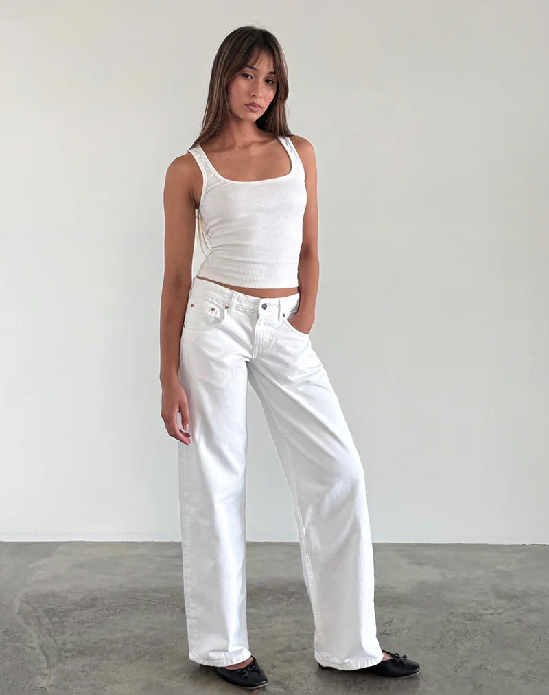Low Rise Parallel Jeans in True White-Nico Sky